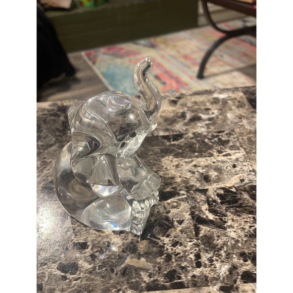 Lenox Crystal, Germany, Sitting Elephant w/Trunk Up Figurine or Paperweight, 4" - Picture 3 of 4